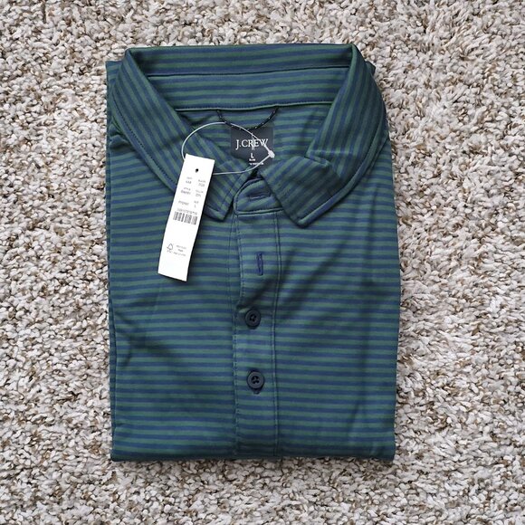 Men's J. Crew Slim Fit Large Blue/Green Stripped Performance Polo - Picture 2 of 4